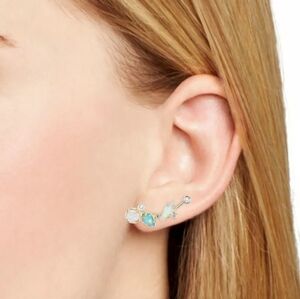 Kendra Scott Troian Ear Climber Gold Earrings with Opals and Blue Stones